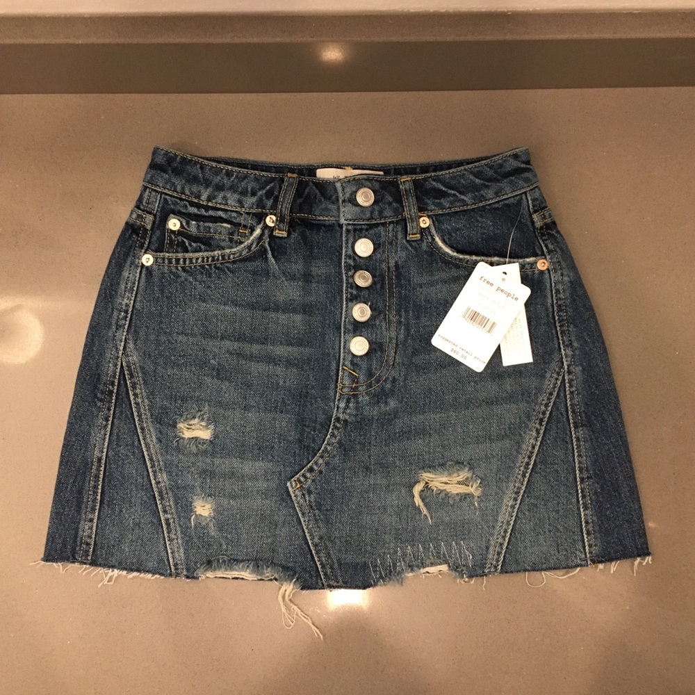 NWT Free People A-line Medium Wash Denim Skirt - Picture 3 of 8